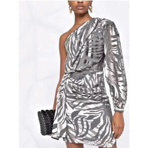 IRO Nimas grey velour print one shoulder mini dress